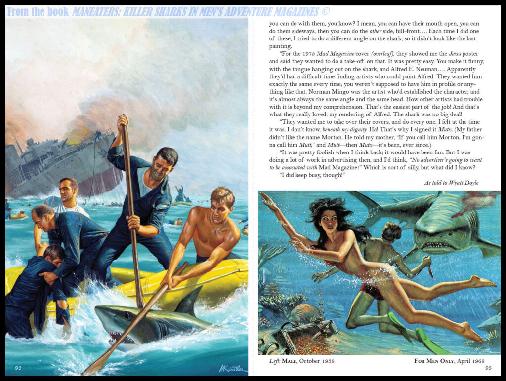 Mort Künstler shark paintings from MANEATERS: Killer Sharks in Men's Adventure Magazines p4 & 5
