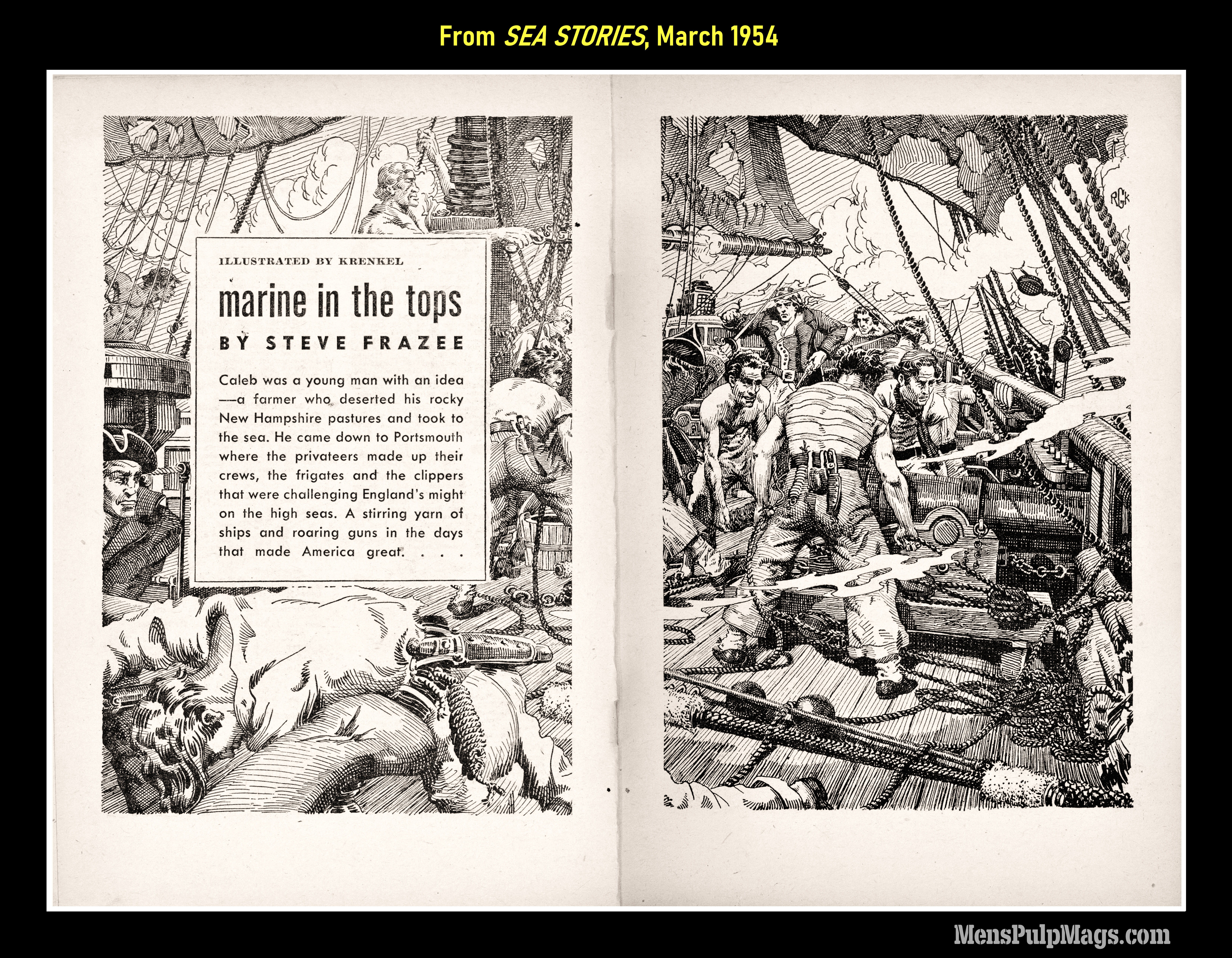 Roy Krenkel illustration for Steve Frazee’s story Marine in the Tops
