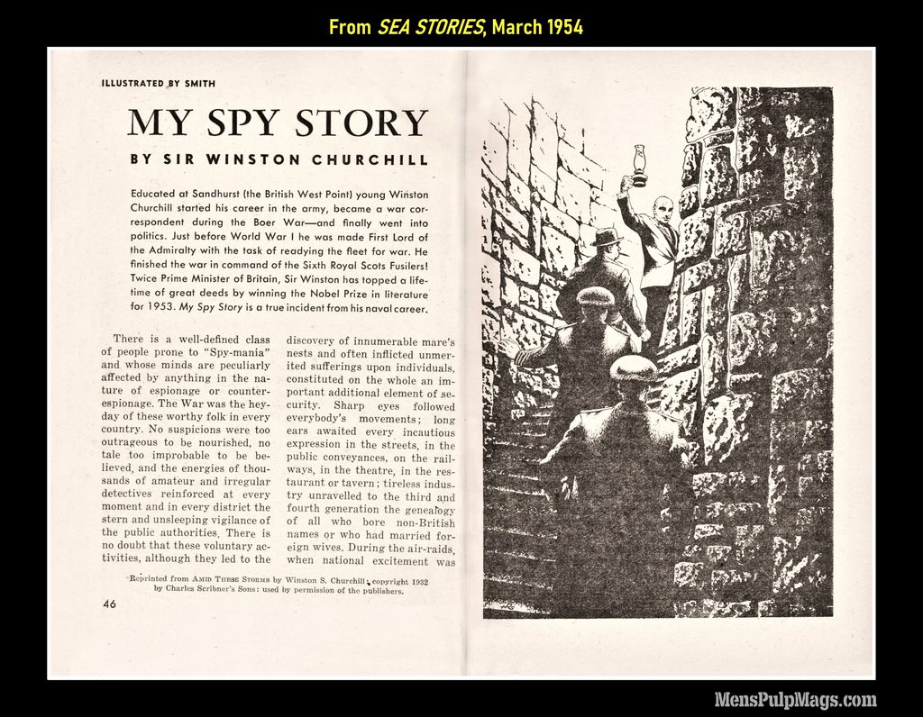 Opening spread of Winston Churchill’s My Spy Story in Sea Stories, March 1954