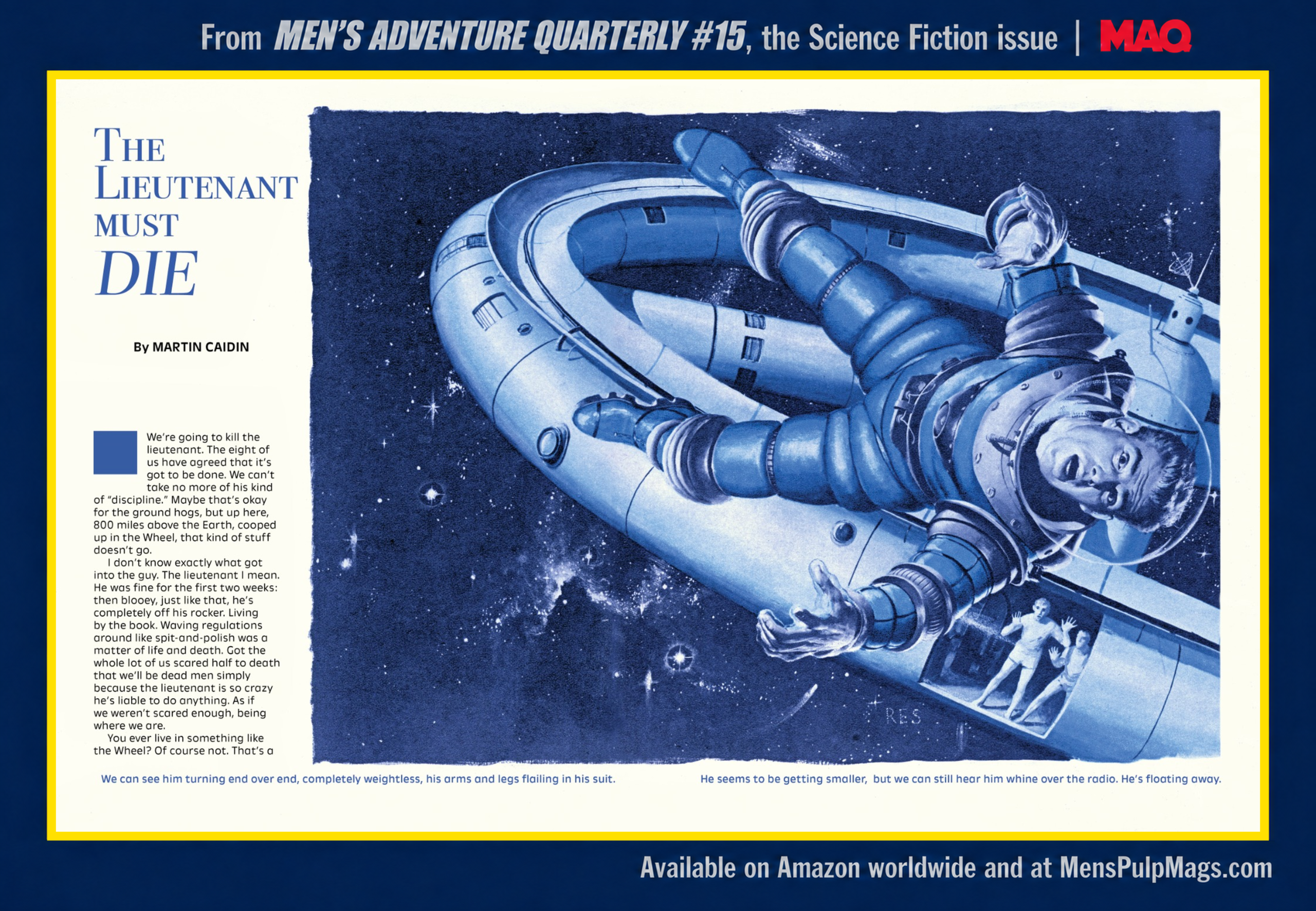 “The Lieutenant Must Die” by Martin Caidin, with Robert E. Schulz’s illustration of an astronaut outside a spacecraft.