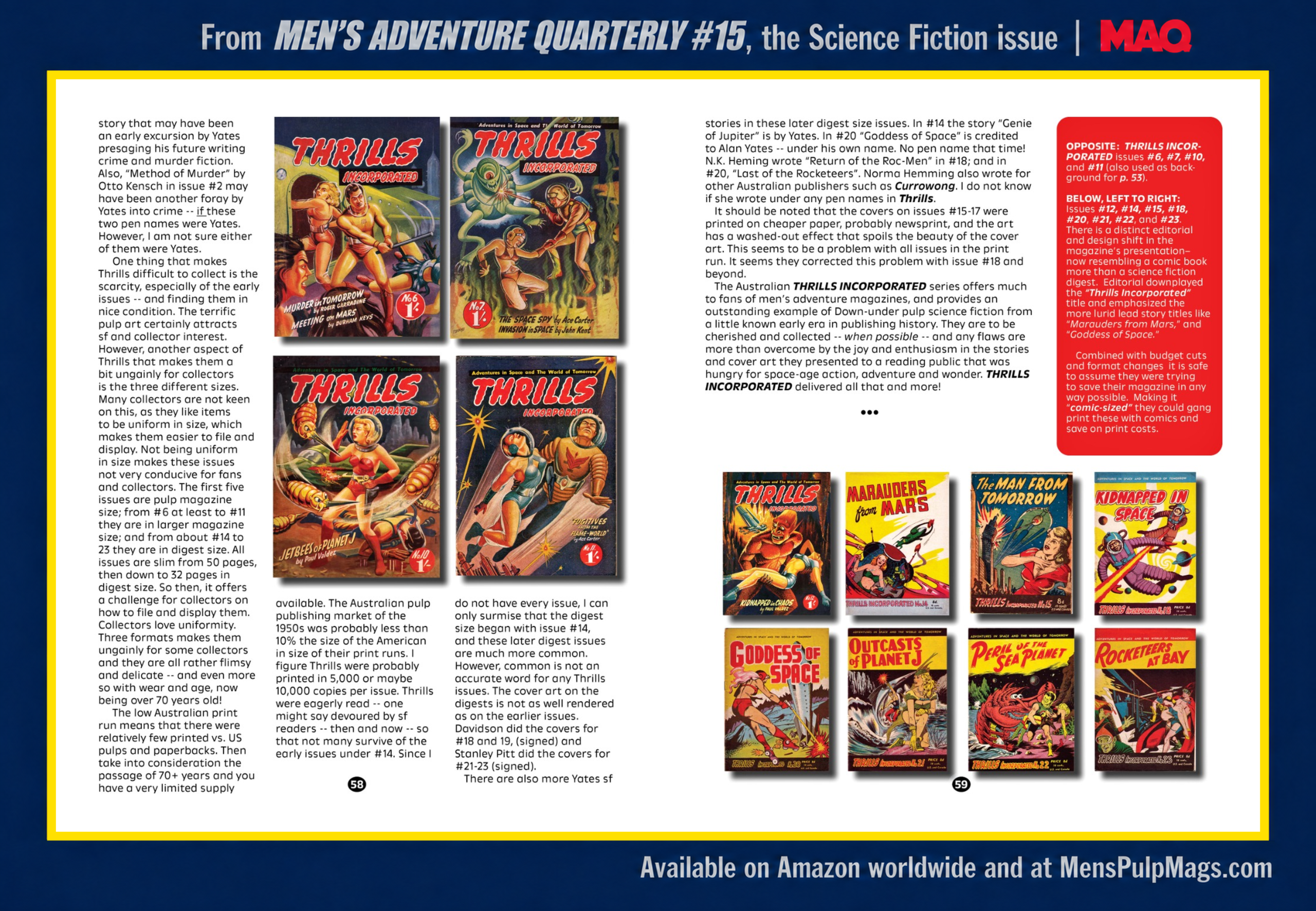 Gary Lovisi’s “Thrills Incorporated” article, illustrated with colorful Australian science fiction pulp and digest covers.